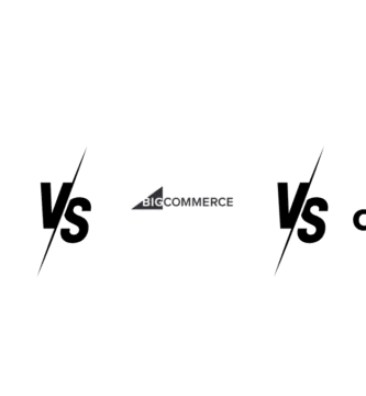 Comparativa de las plataformas de e-commerce BigCommerce vs Shopify vs WooCommerce, mostrando los logos de los tres competidores.