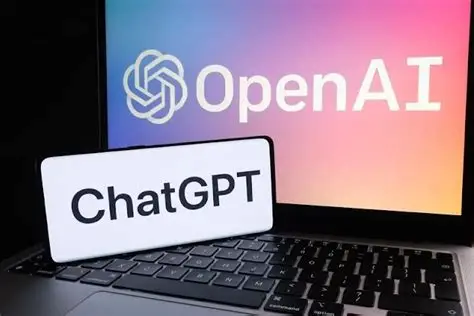 Pantallas mostrando los logotipos de OpenAI y ChatGPT; una laptop con el logo de OpenAI en la pantalla y un smartphone con el texto "ChatGPT" en primer plano.